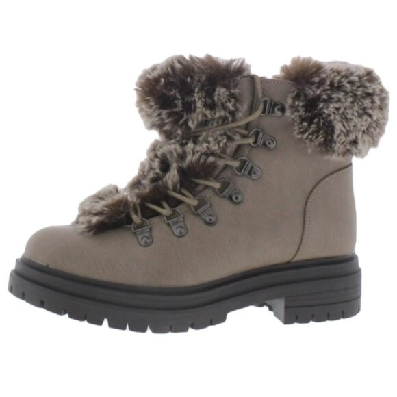 Madden Faux Suede Shearling Lined Lug Lace-Up Zip Ankle Boot, Warm Fuzzy Furry - Picture 9 of 11